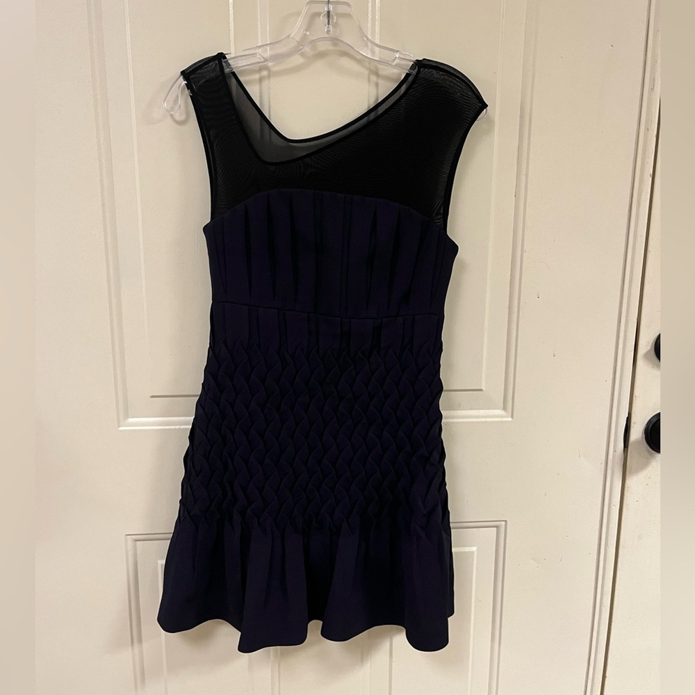 Asymmetrical Black and Navy Blue Women's Dress